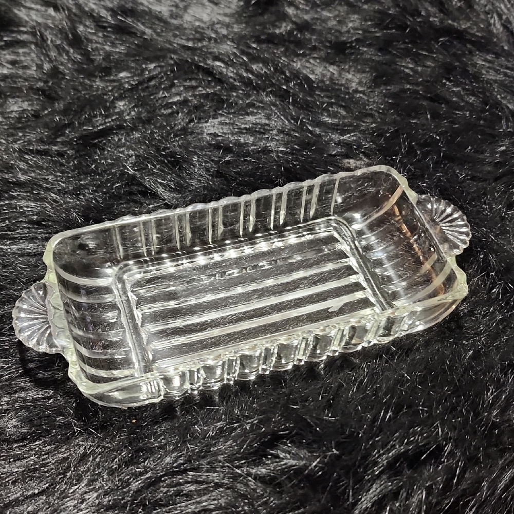 Clear Glass Rectangular Dish with Handles. Vintage.